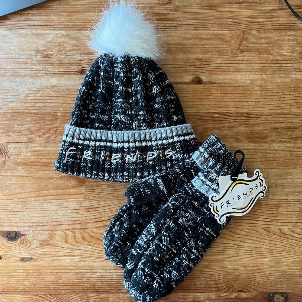 FRIENDS Black and White Beanie and Mittens